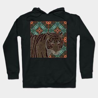 Cool Tiger on Modern Orange and Green Pattern Hoodie